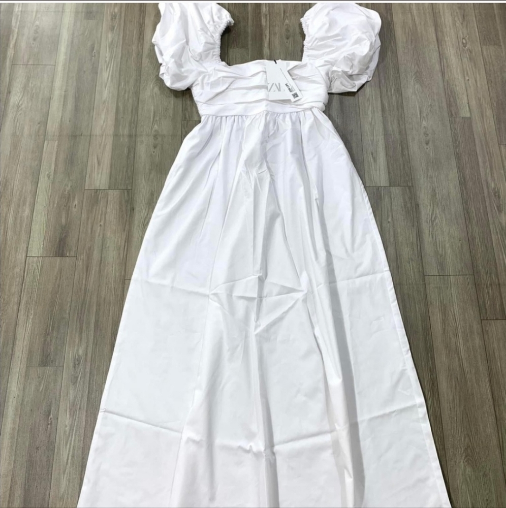Zara White Puff-Sleeve Midi Dress - Picture 13 of 16